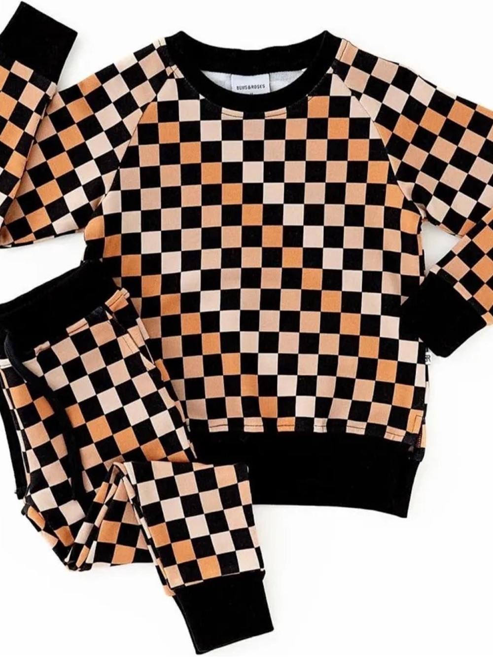 Bums & Roses Bamboo Checkered Baby Outfit Jogger Set